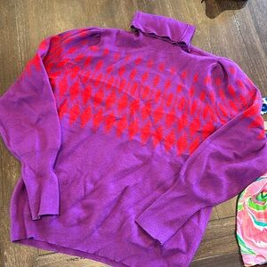 Ann Taylor red a purple turtleneck fair isle sweater